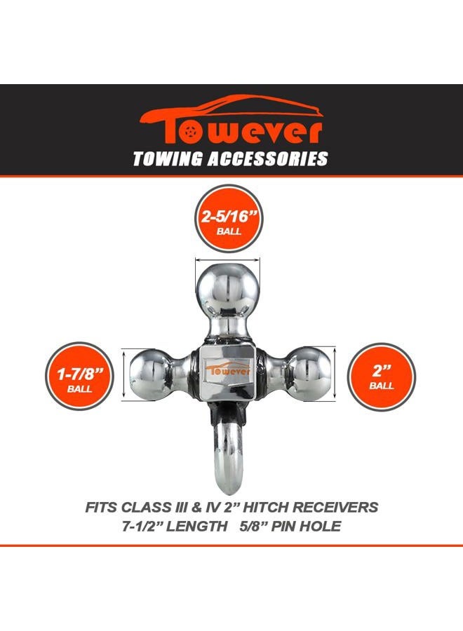 Towever 2" Class III/IV Trailer Hitch Tri Ball Mount with Hook (Hollow Shank, Black&Chrome) - Image 2