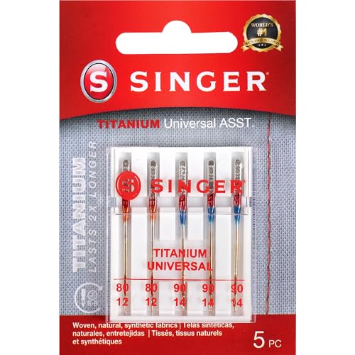 SINGER 04808 Titanium Universal Regular Point Machine Needles Woven Fabric, Sizes 80/11, 90/14, 100/16, 10-Count - Image 1