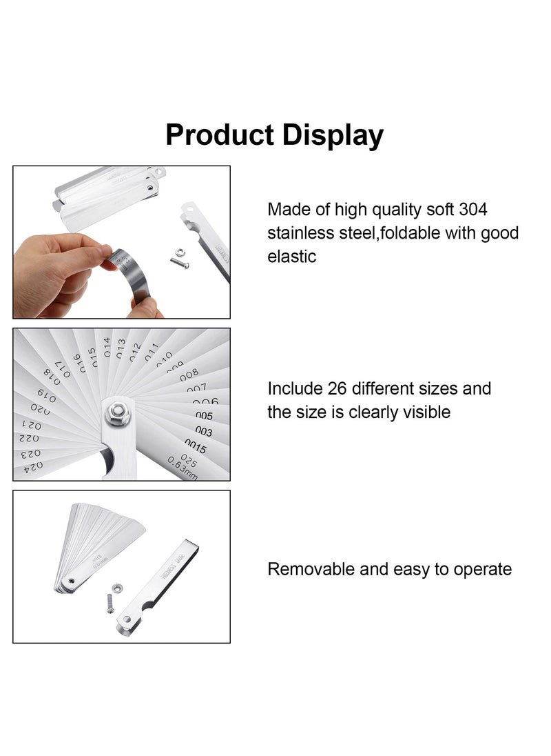 Hotop Stainless Steel Feeler Gauge Dual Marked Metric and Imperial Measuring Tool(0.0015/0.04-0.025/0.635 mm, 26 Blades)  - Image 2