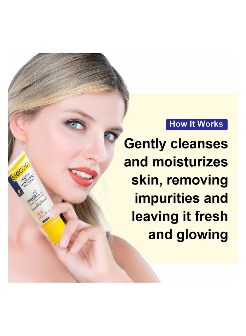 BIOCOS Urgent Whitening Face Wash With Milk Extracts & Vitamin E – Deep Cleansing & Hydrating Formula For Radiant, Glowing Skin | Removes Dirt & Oil, Moisturizes & Brightens - 70ml - Image 2