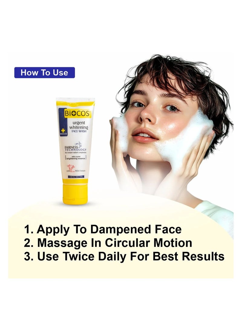 BIOCOS Urgent Whitening Face Wash With Milk Extracts & Vitamin E – Deep Cleansing & Hydrating Formula For Radiant, Glowing Skin | Removes Dirt & Oil, Moisturizes & Brightens - 70ml - Image 3