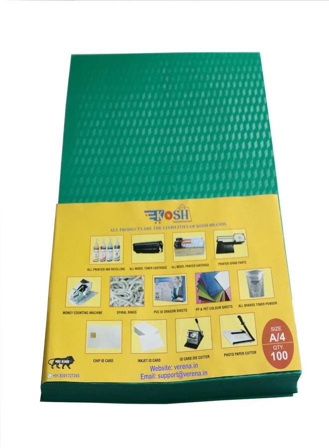 Kosh أوراق تجليد الكتب الحلزونية من مادة PVC من كوش، مقاس A/4 (مجموعة من 100 ورقة، لون أخضر داكن) - Image 1