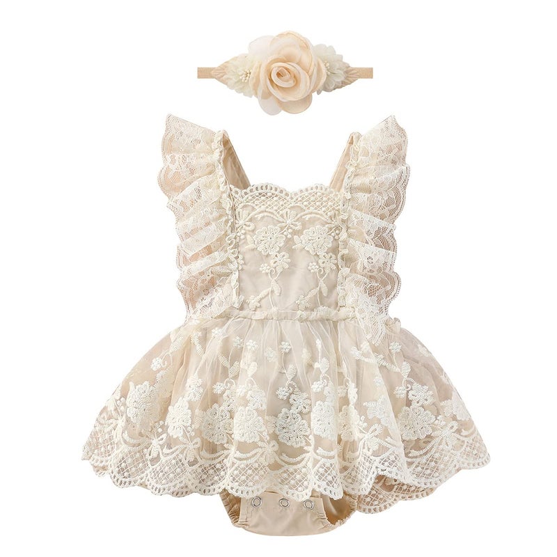 AWIBMK Newborn Baby 1st Birthday Girl Outfit Cake Smash Romper Dress Infant Lace Boho Rainbow First Birthday Dresses Mini Tutu Skirt Headband Summer One Year Old Photoshoot Khaki Flower 612 Months 