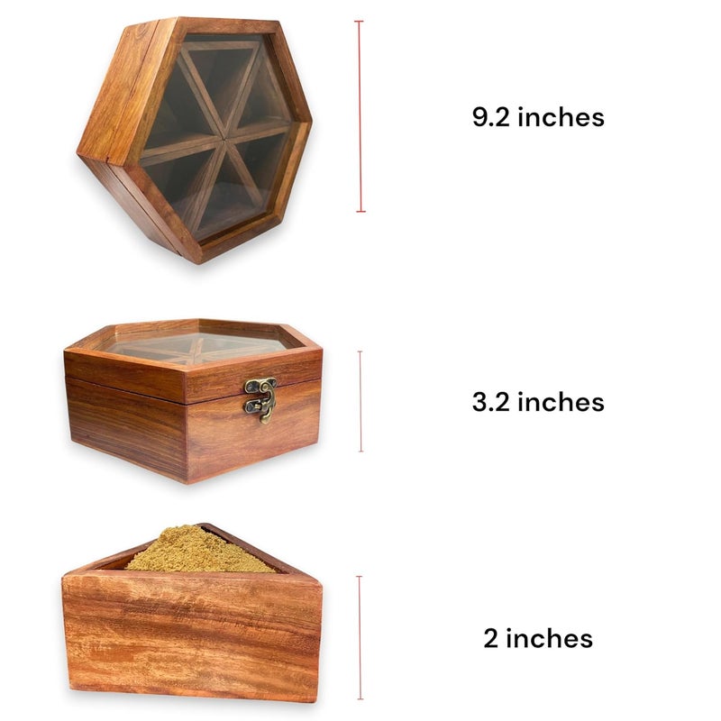 POSHIO® POSHIO Masala Box for Kitchen Table Top Masala Dabba Containers Jars Kitchen Spice Box Big Size Organizer Serving and Storing Box with Removable Partitions Brown 1 Hexagon - Image 5