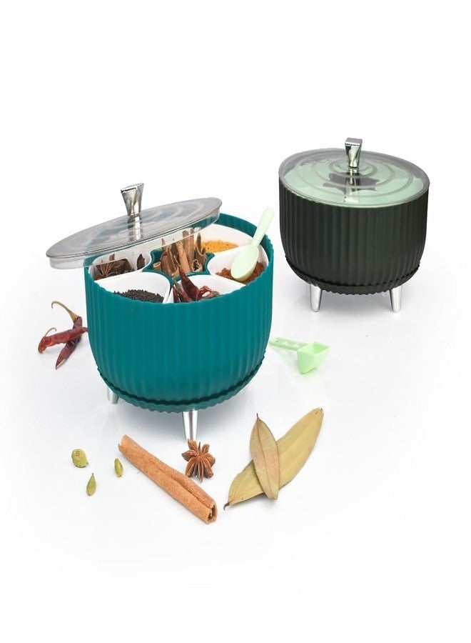 VIKINGS Round Plastic Spice Box - 360° Revolving 7 Compartment Masala Container Box with Transparent Lid & Metal Legs for Kitchen, Spice Storage Organiser Dabba for Masalas, Spices & Dry Fruits - Image 2