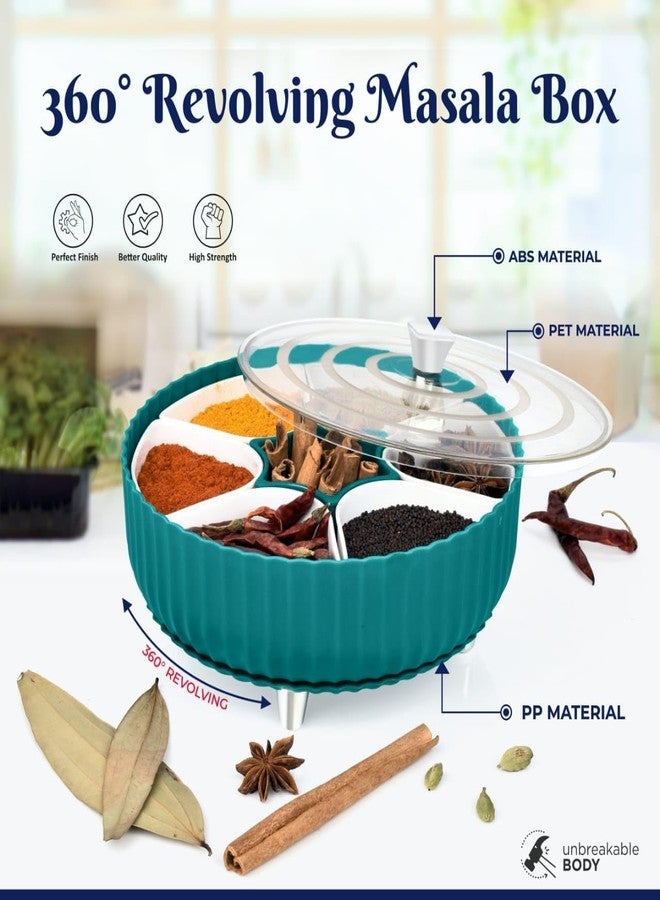 VIKINGS Round Plastic Spice Box - 360° Revolving 7 Compartment Masala Container Box with Transparent Lid & Metal Legs for Kitchen, Spice Storage Organiser Dabba for Masalas, Spices & Dry Fruits - Image 3
