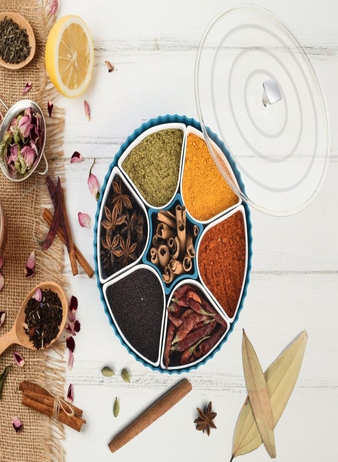 VIKINGS Round Plastic Spice Box - 360° Revolving 7 Compartment Masala Container Box with Transparent Lid & Metal Legs for Kitchen, Spice Storage Organiser Dabba for Masalas, Spices & Dry Fruits - Image 4