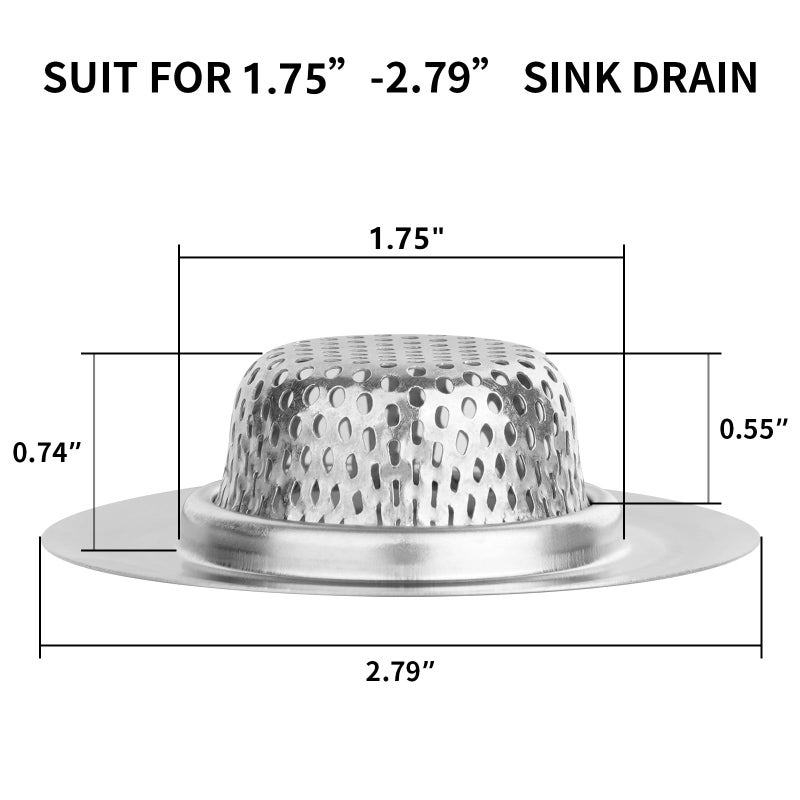 Ohtomber 2PCS Bathtub Drain Strainer - 2.79 inch Bathtub Floor Shower Hair Drain Catcher Cover, Stainless Steel Bathroom Sink Strainer Filter Basket for Bathroom Sink, Wash Basin - Image 2