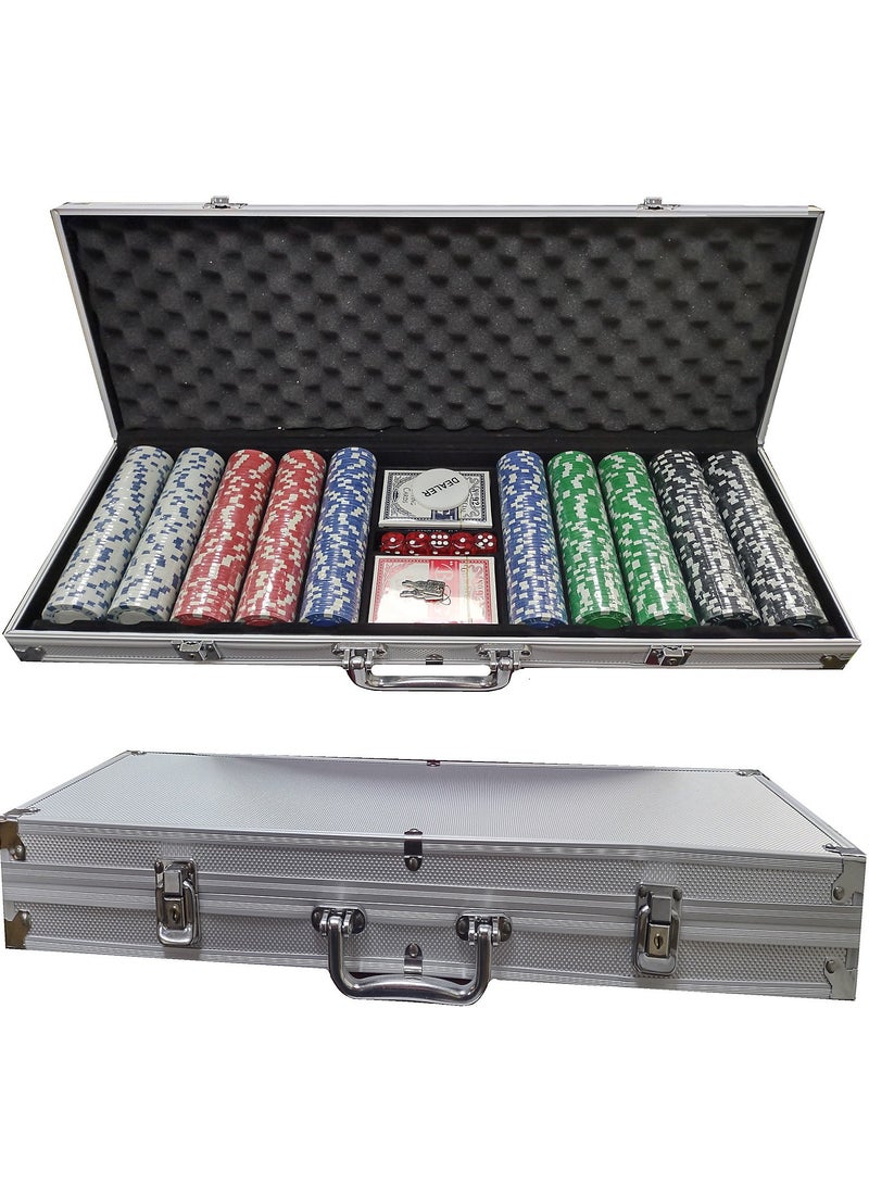 مجموعة بوكر على طراز الكازينو، 500 قطعة مع رقائق سيراميك مطبوعة بأرقام وفئات مع علبة من الألومنيوم قابلة للقفل، مناسبة للأطفال من عمر 14 عامًا فما فوق - Image 1