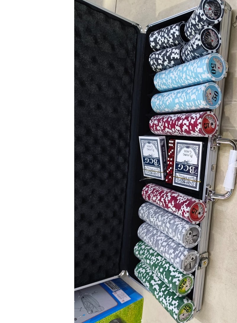 مجموعة بوكر على طراز الكازينو، 500 قطعة مع رقائق سيراميك مطبوعة بأرقام وفئات مع علبة من الألومنيوم قابلة للقفل، مناسبة للأطفال من عمر 14 عامًا فما فوق - Image 3