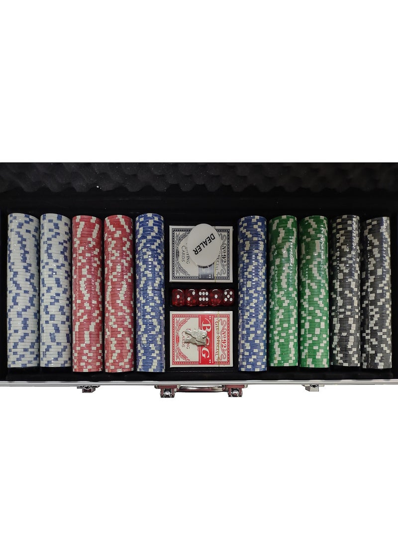 مجموعة بوكر على طراز الكازينو، 500 قطعة مع رقائق سيراميك مطبوعة بأرقام وفئات مع علبة من الألومنيوم قابلة للقفل، مناسبة للأطفال من عمر 14 عامًا فما فوق - Image 4