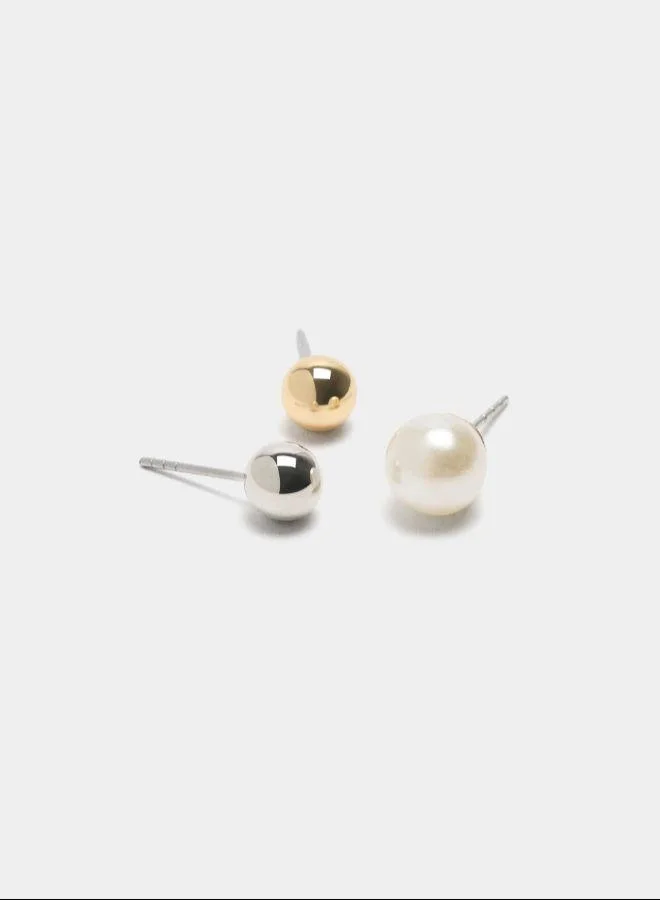 بارفوا أقراط كروية ثنائية اللون مع لؤلؤ