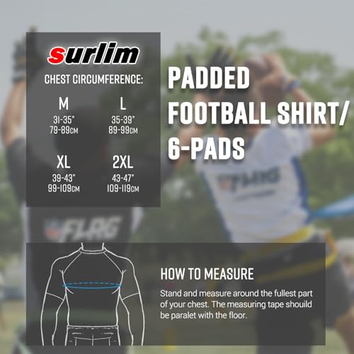 surlim Padded Football Shirt Padded Compression Shirt Football Rib Protectors Undershirt Padded for Rugby Lacrosse Baseball (Black, L) - Image 2