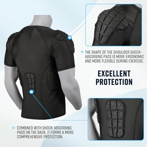 surlim Padded Football Shirt Padded Compression Shirt Football Rib Protectors Undershirt Padded for Rugby Lacrosse Baseball (Black, L) - Image 5