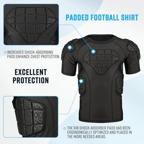 surlim Padded Football Shirt Padded Compression Shirt Football Rib Protectors Undershirt Padded for Rugby Lacrosse Baseball (Black, L) - Image 4