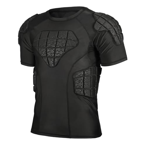 surlim Padded Football Shirt Padded Compression Shirt Football Rib Protectors Undershirt Padded for Rugby Lacrosse Baseball (Black, L) - Image 1