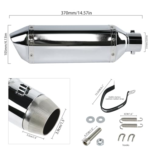 PACEWALKER Motorcycle Slip On Muffler, 1.5-2" Universal Motorcycle Exhaust with Removable DB Killer for Street/Sport Motorcycles and Scooters, Dirt Bike ATV Street Bike 38-51mm Inlet(Plating) - Image 2