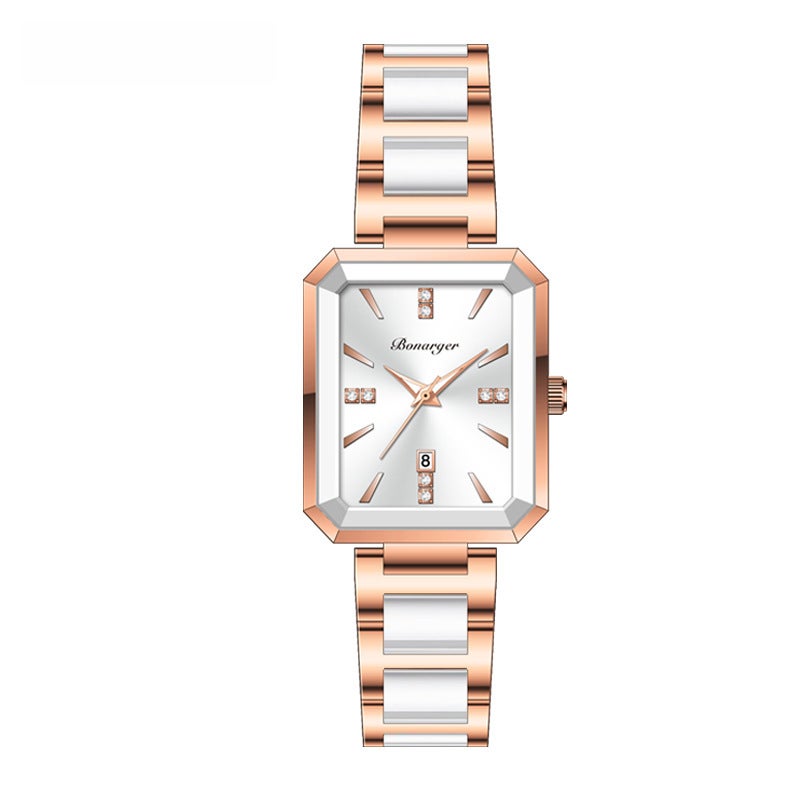Elegant Ceramic Ladies Watch Minimalist Waterproof Retro 8019 White 
