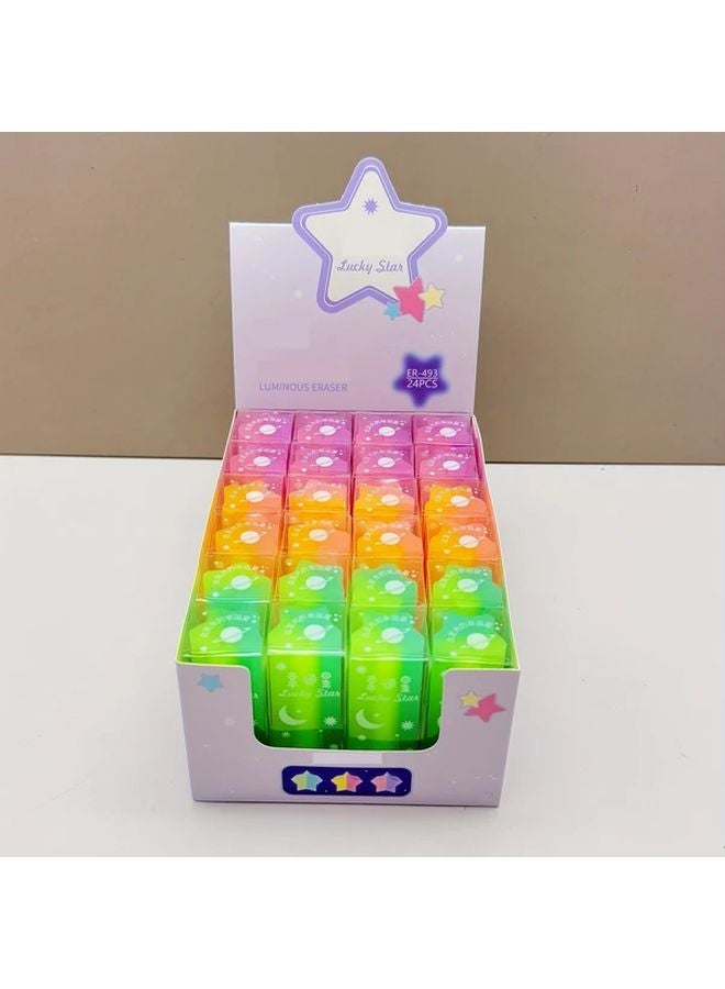 24 Pieces Lucky Star Shaped Glow In The Dark Erasers School Office Supplies Gift - Image 1