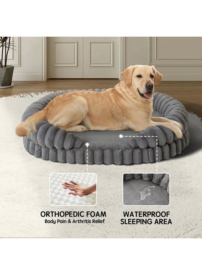 Balance Calming Dog Bed for Extra Large Dogs, 42 Inches Oval Washable XL Pet Bed with Sides, Orthopedic Pet Couch Sofa with Non-Slip Bottom, Gray - Image 2