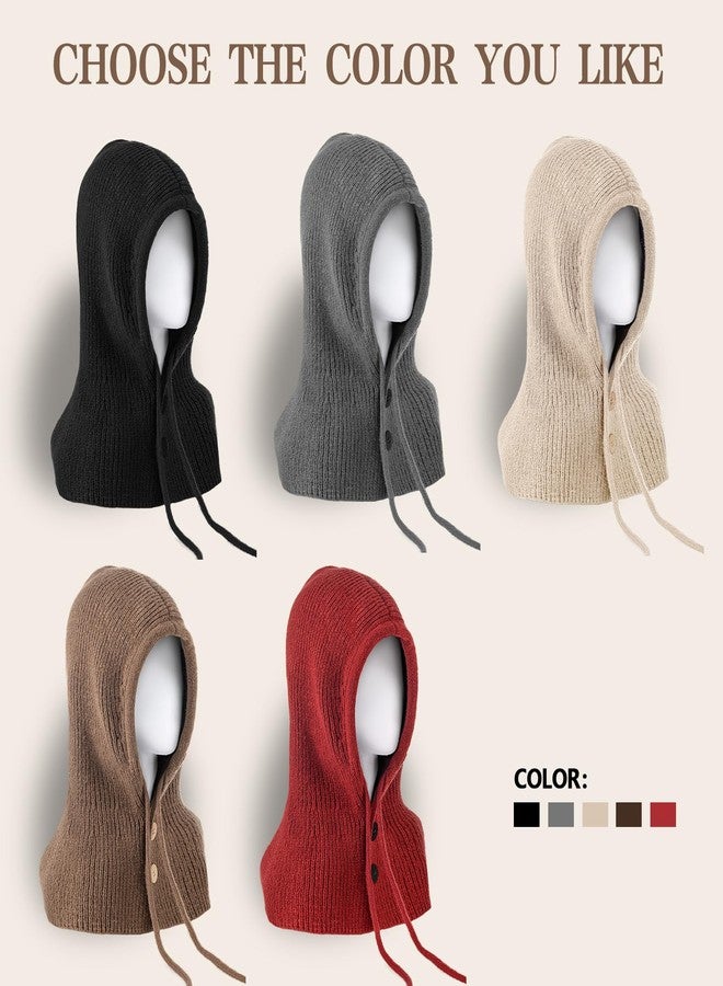 Premillow Balaclava Hat for Women, Warm Ear Neck Hooded Scarf Hat with Drawstring, Fashionable Knit Skull Cap Cold Weather, Grey, One size - Image 5