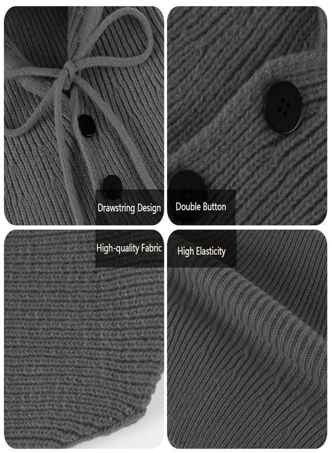 Premillow Balaclava Hat for Women, Warm Ear Neck Hooded Scarf Hat with Drawstring, Fashionable Knit Skull Cap Cold Weather, Grey, One size - Image 2