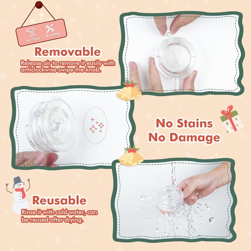 VIS'V Wreath Hanger, Large Twist Lock Suction Cup Wreath Hooks, Heavy Duty, 22 LB Capacity, Removable and Reusable, Round, Clear, 2 Pcs - Image 5
