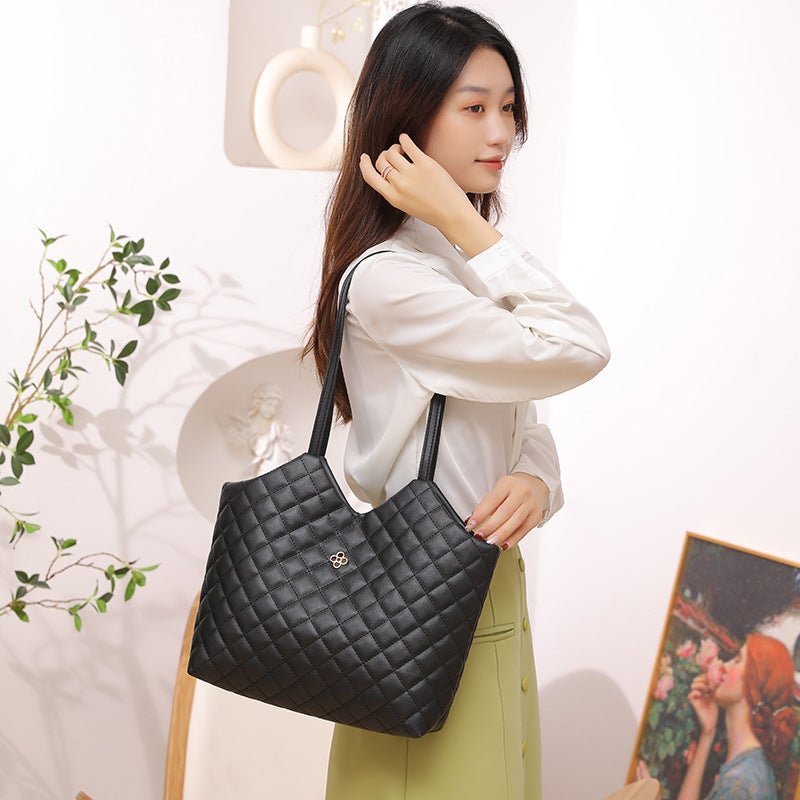 Tote Bag Large Capacity Girls' High-Grade Women'S Bag Work Commuter Bag Fashionable Simple Rhombus Shoulder Bag For Women - Image 2