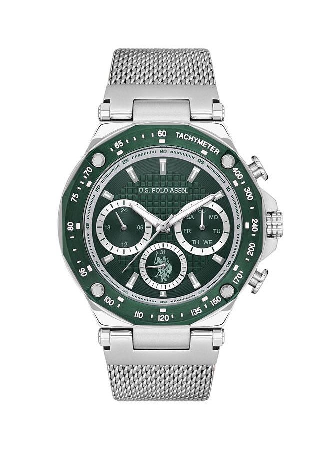 U.S. Polo Assn. U.S. Polo Assn. Crossing Men's 44mm Watch with Green Dial, Chronograph & Silver Mesh Band, Sporty & Sophisticated Design  - Image 1