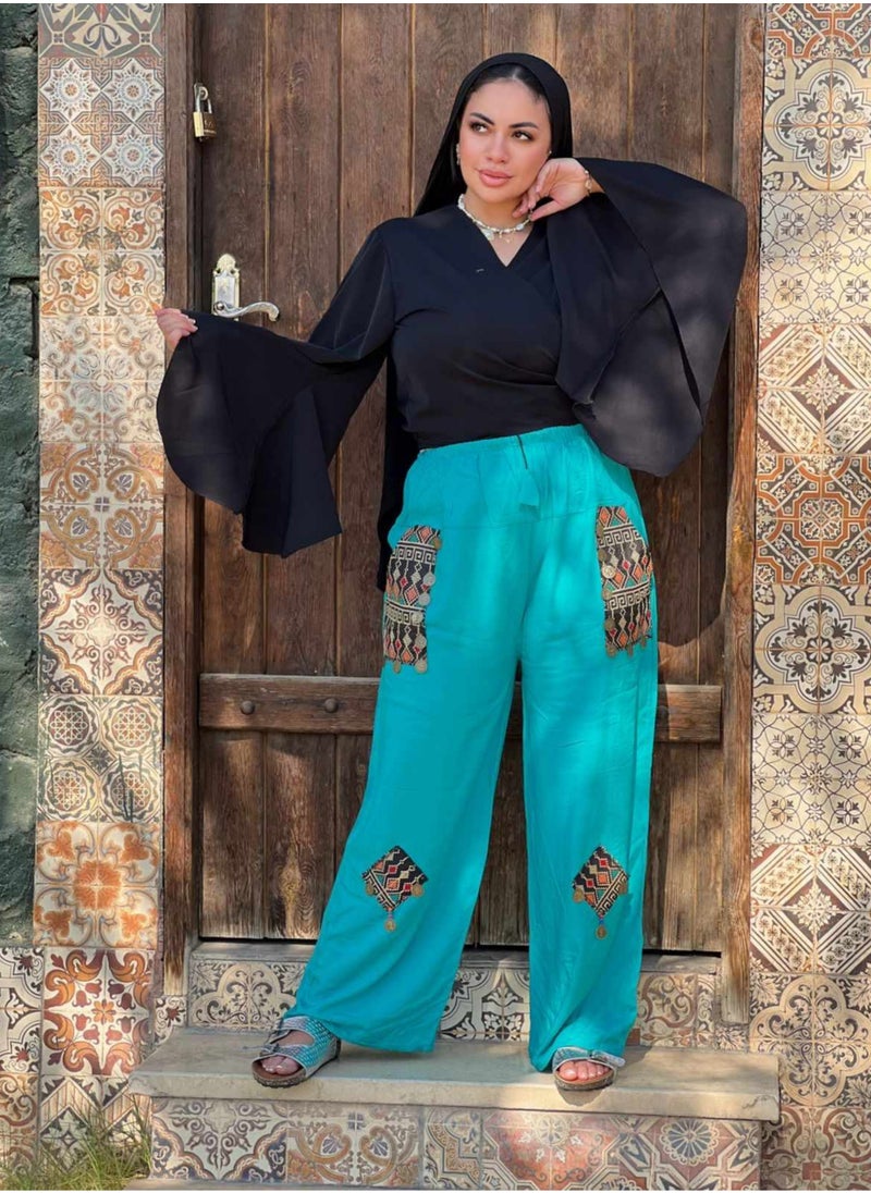 Generic - Wide Embroidered Trousers Made Of Viscose - Image 1