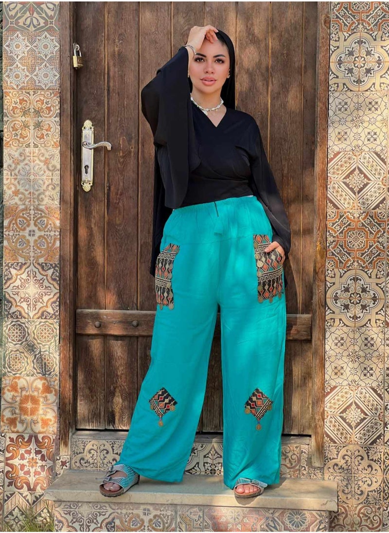Generic - Wide Embroidered Trousers Made Of Viscose - Image 1