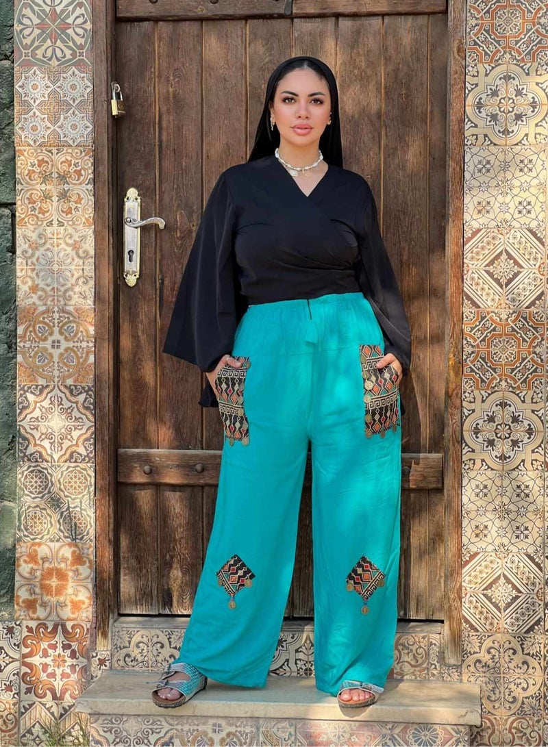 Generic - Wide Embroidered Trousers Made Of Viscose - Image 1
