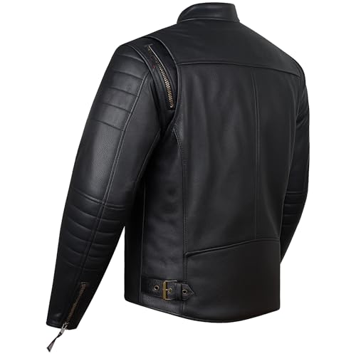 Jackets 4 Bikes Men's REVOLT Premium Buffalo Natural Leather Motorcycle Jacket - CE Armor, Vented, Removable Liner, Concealed Carry Pockets - Cruiser Retro Touring Biker Jacket Black XXL - Image 3