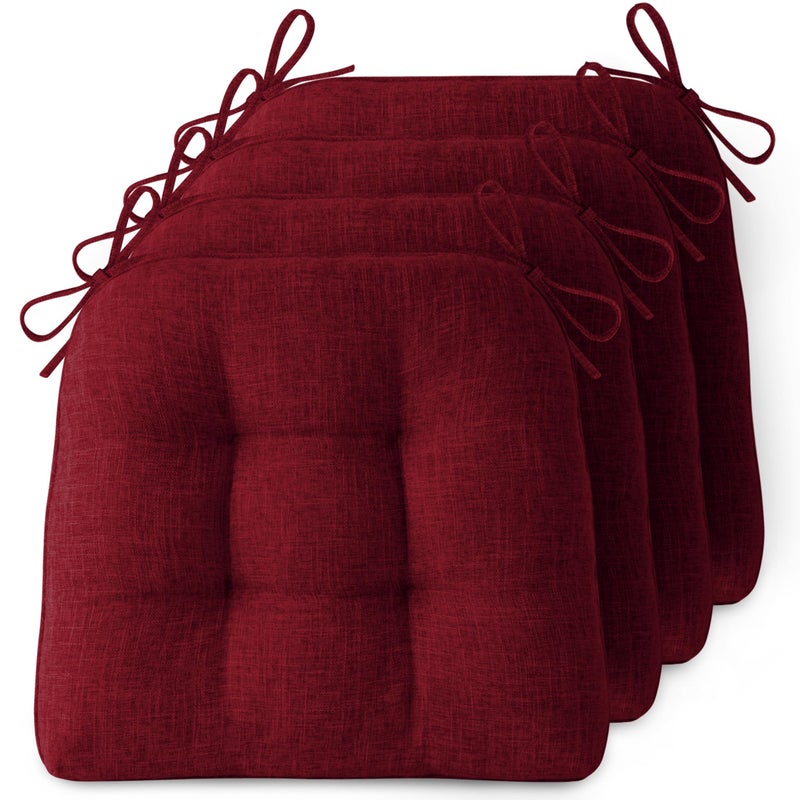 FlyGulls Non-Slip Chair Cushions for Dining Chairs Set of 4 Thick Kitchen Chair Pads Dining Room Seat Cushion with Ties 16" x 16" x 4" Red - Image 1