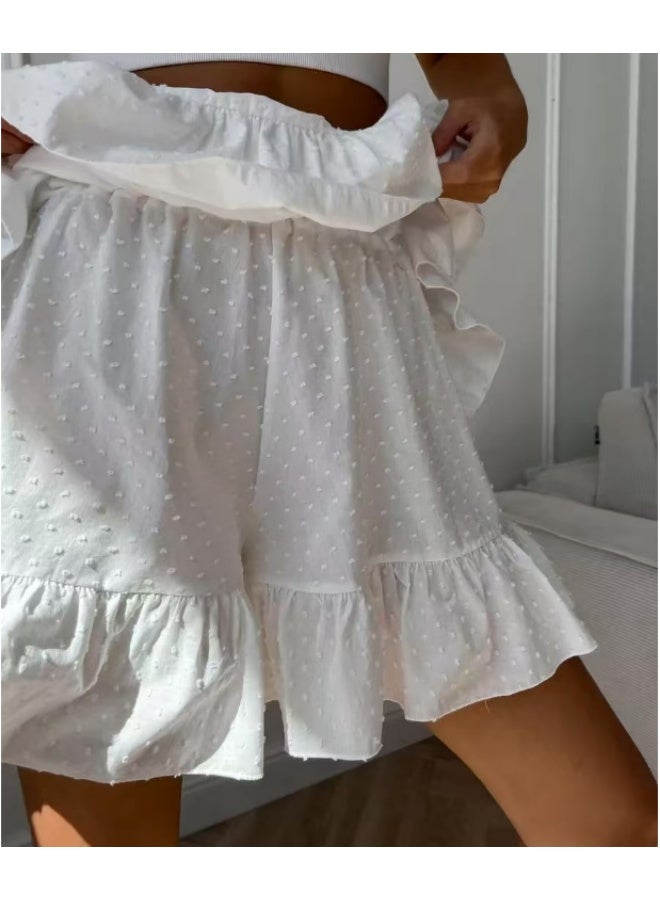 Solid Color High-waisted Lace Layered Skort - Image 3