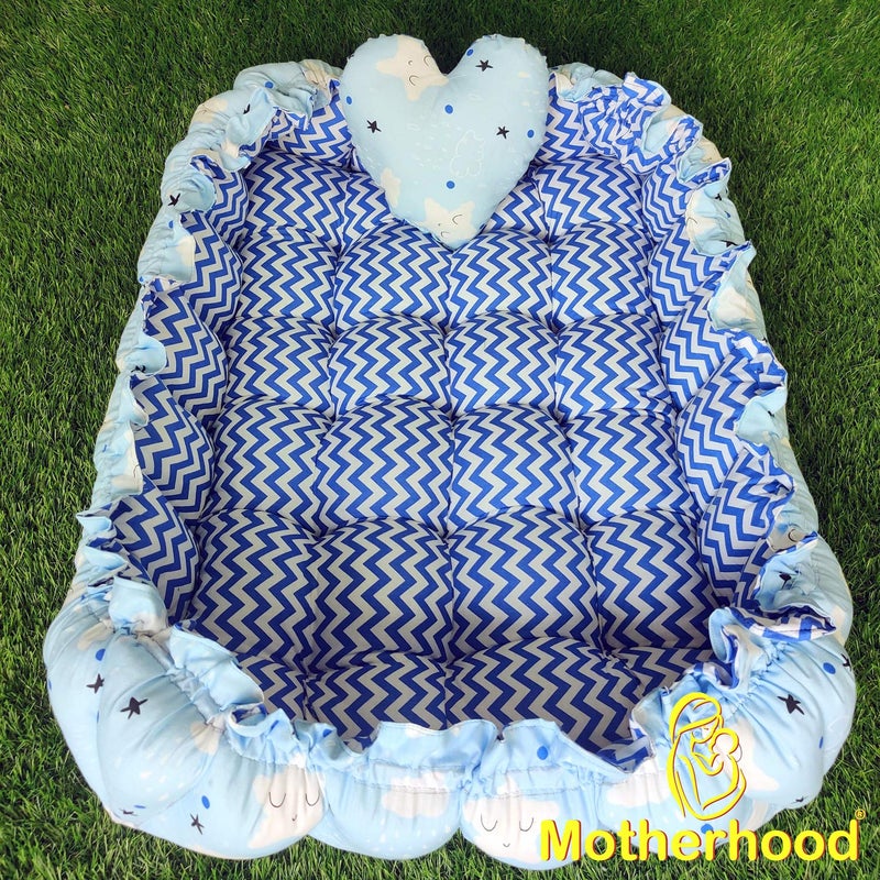 MOTHERHOOD MOTHERHOOD Rectangle Baby Tub Bed 1 Pc Heart Pillow Big Size Luxury Mattress Sleeper Bedding Set Safe Cotton Fabric with RFilled Ultra Soft Comfortable for Newborn Sky - Image 2