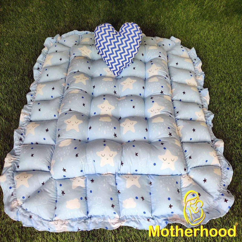MOTHERHOOD MOTHERHOOD Rectangle Baby Tub Bed 1 Pc Heart Pillow Big Size Luxury Mattress Sleeper Bedding Set Safe Cotton Fabric with RFilled Ultra Soft Comfortable for Newborn Sky - Image 5