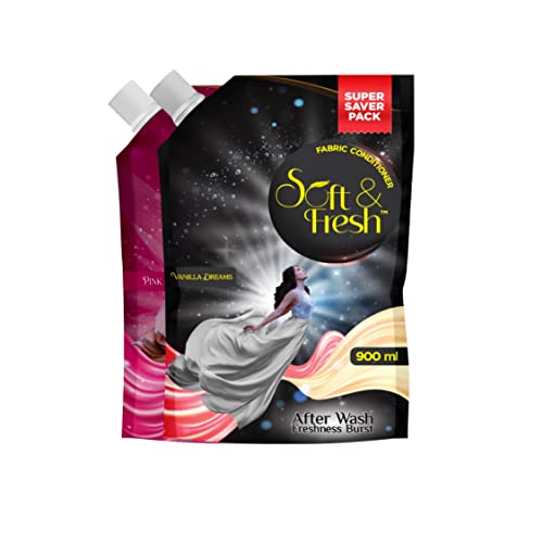 Soft & Fresh combo (Pack of 2) Vanilla Dreams & Pink Coral 2X900ml, best Fabric Conditioner softener increase Freshness and softness 900ml refill pouch liquid conditioner Fabric - Image 1