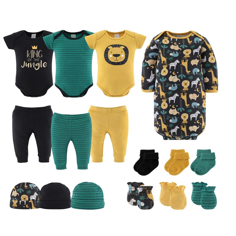 The Peanutshell Baby Layette Gift Set for Boys 16 Piece New Born Boy Gift Set Baby Clothes Newborn Essentials Must Haves Newborn Clothes 03 Months King of the Jungle