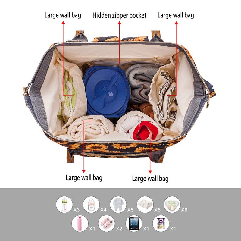 FEWOFJ Sunflower Diaper Bag Backpack, Womens Large Waterproof Maternity Baby Nappy Bags - Image 3