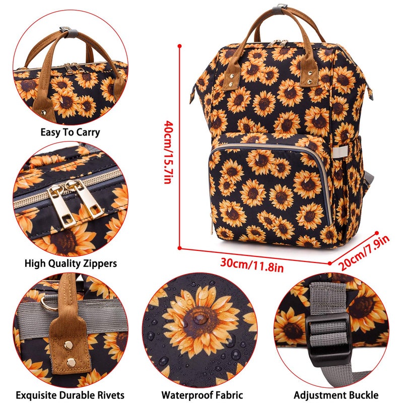 FEWOFJ Sunflower Diaper Bag Backpack, Womens Large Waterproof Maternity Baby Nappy Bags - Image 5