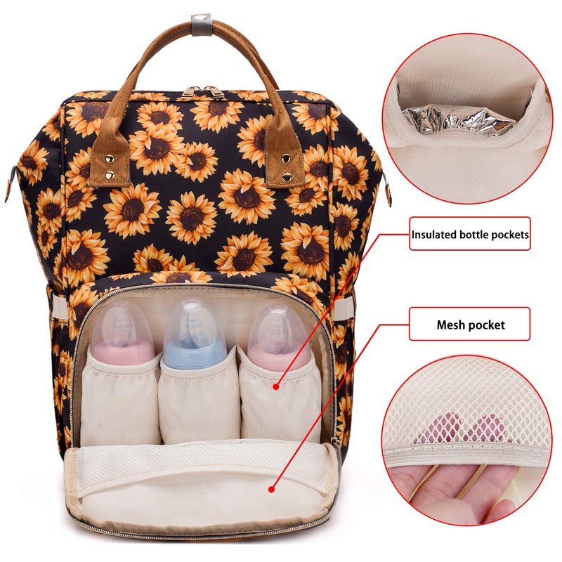 FEWOFJ Sunflower Diaper Bag Backpack, Womens Large Waterproof Maternity Baby Nappy Bags - Image 2