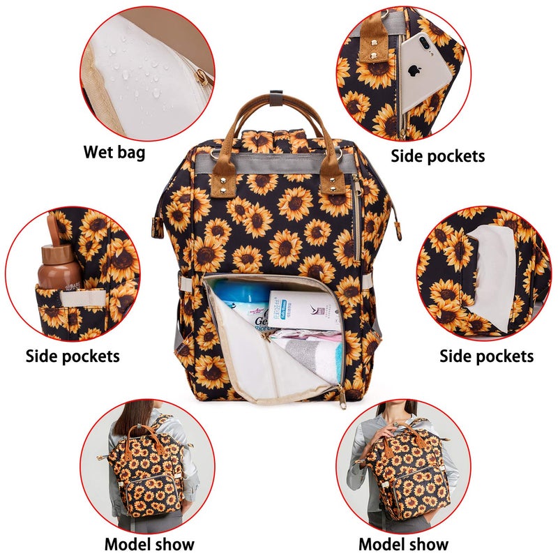 FEWOFJ Sunflower Diaper Bag Backpack, Womens Large Waterproof Maternity Baby Nappy Bags - Image 4
