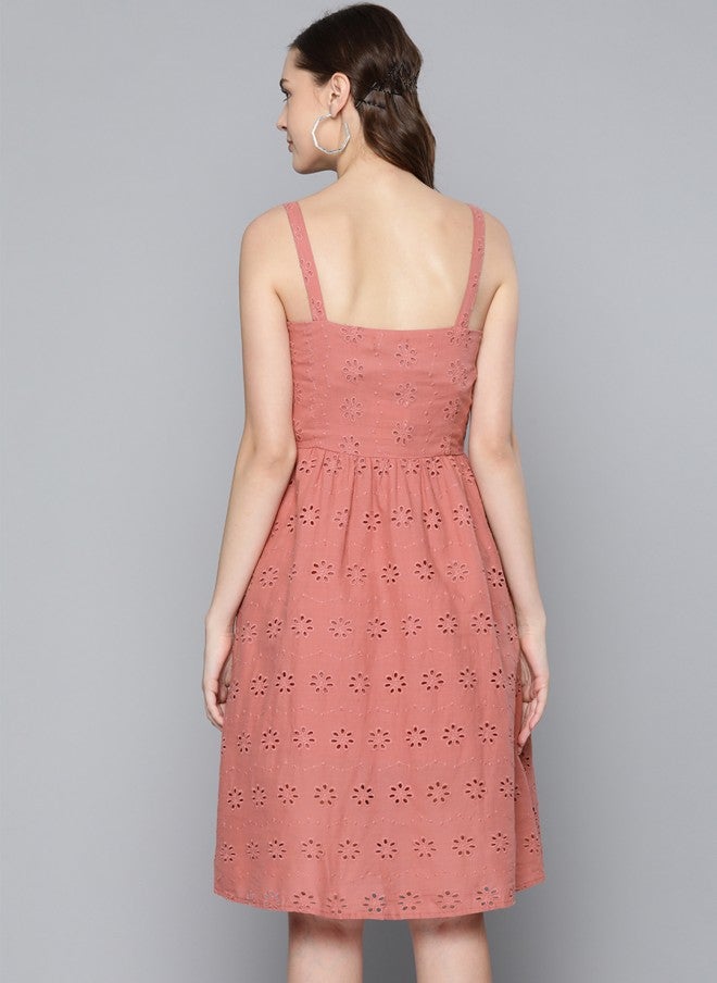 ساسافراس فستان نسائي قطني - بتطريز شيفلي وردي - Image 4