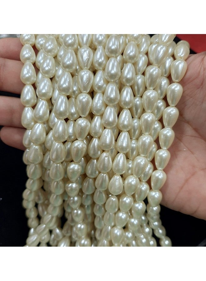 The Unique ® 10mm Drop Shape Off White Colour Moti Pearl Beads for Craft, Decoration, Jewellery Making, DIY Kit, Aari/Maggam Embroidery Toran Work Pack of 245pcs - Image 2