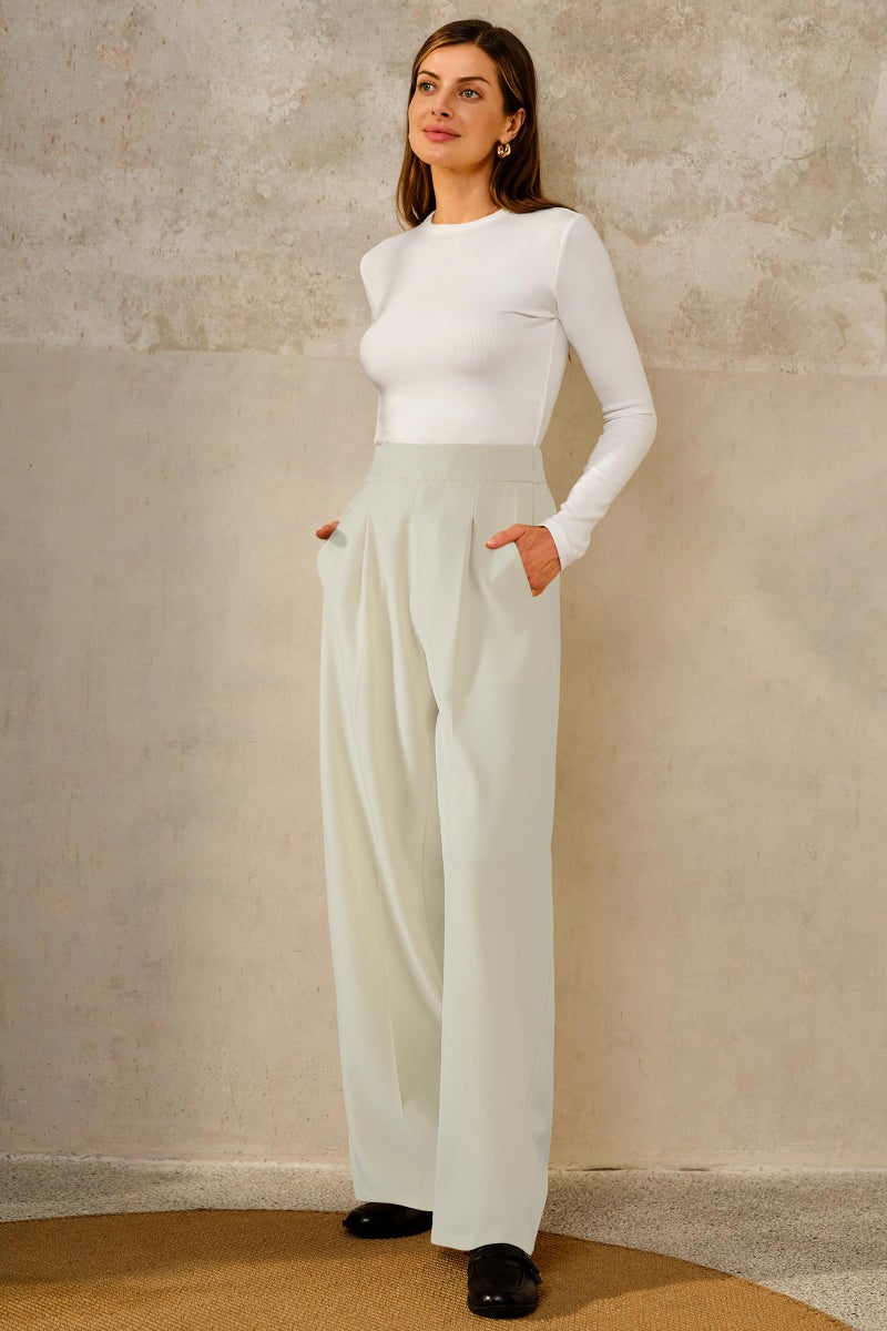Arach&Cloz 2026 Women's Wrinkle Free Wide Leg Dress Pants High Elastic Waisted Pleated Loose Palazzo Pants Pocket Work Dressy Trousers Business Casual Teacher Outfits Ankle Petite Regular Off-White L - Image 4