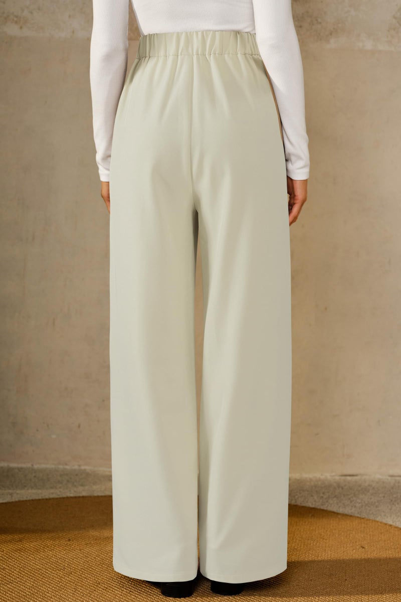 Arach&Cloz 2026 Women's Wrinkle Free Wide Leg Dress Pants High Elastic Waisted Pleated Loose Palazzo Pants Pocket Work Dressy Trousers Business Casual Teacher Outfits Ankle Petite Regular Off-White L - Image 2