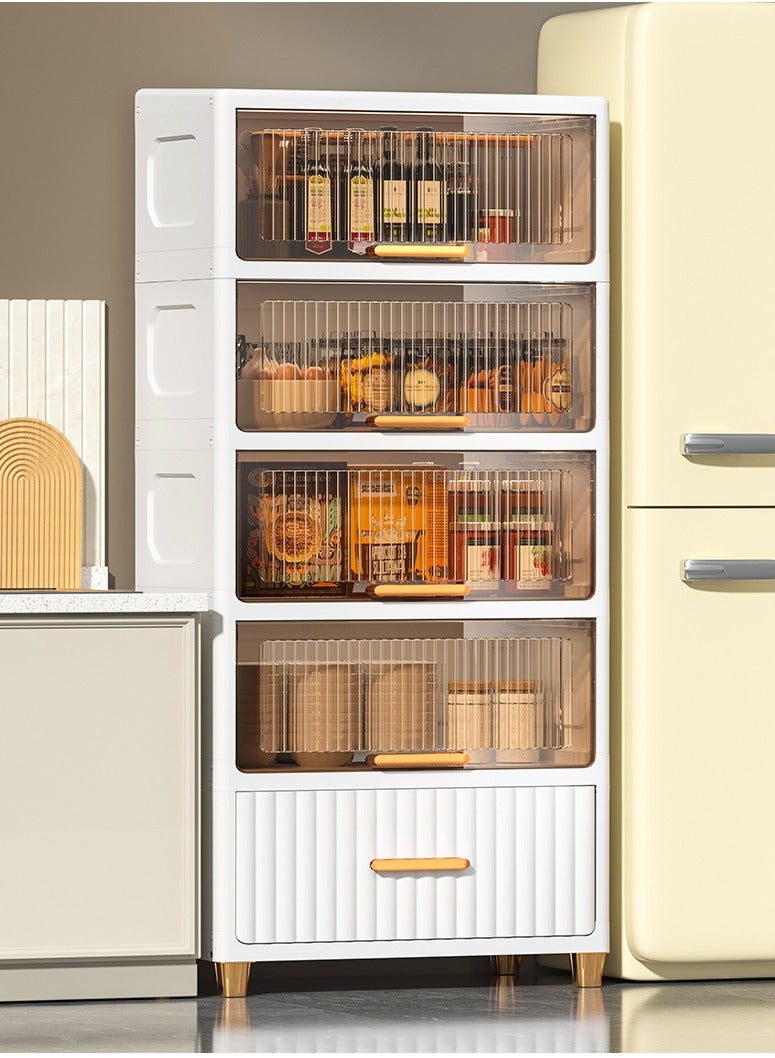 تشولوفز صناديق تخزين بخمس طبقات بأغطية، صناديق تخزين كبيرة جدًا، خزانة تنظيم للمطبخ، خزانة تنظيم وجبات خفيفة شفافة متعددة الطبقات قابلة للطي، للمنزل والمطبخ وغرفة النوم - Image 1