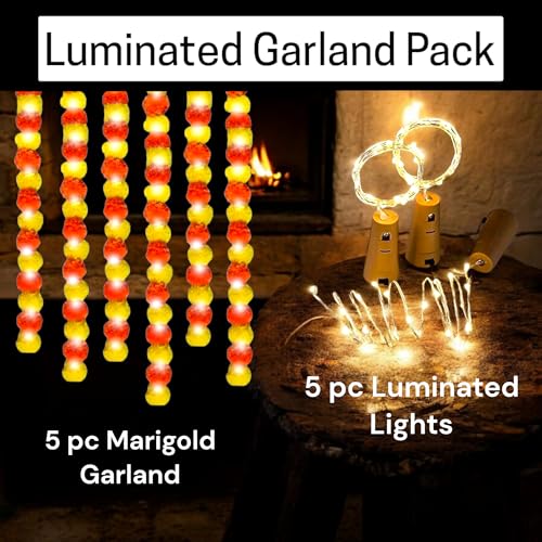 ABHAAS Hand-Crafted Artificial Marigold Garland Toran Hanging Gendha Thonaram for Diwali Festivals(Mix Mari+Ferry Light) (Set of 5) - Image 3