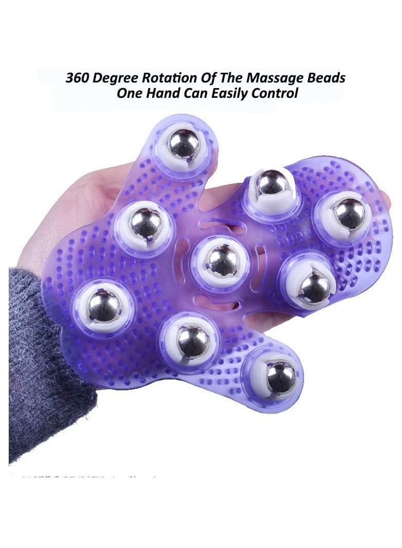 Rubik Metal Rolling Ball Massage Body Palm Massager Glove Pain Relief Device Purple  - Image 4
